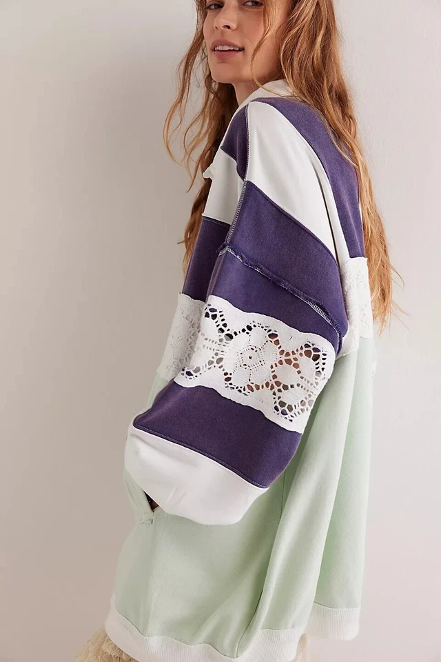 Пуловер поло Free People We The Free American Dream в полоску M новый без ценников 276609 - Изображение 3 из 4