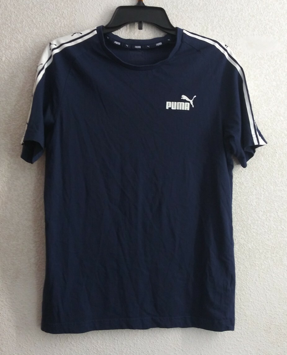 Puma Men's Small S Athletic Navy Blue T-Shirt with White Sleeve Logo-image