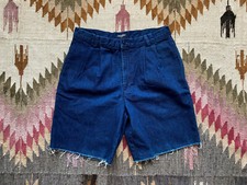 90s Vintage Dockers Pleated Indigo Blue Denim Cropped Shorts Size W 34