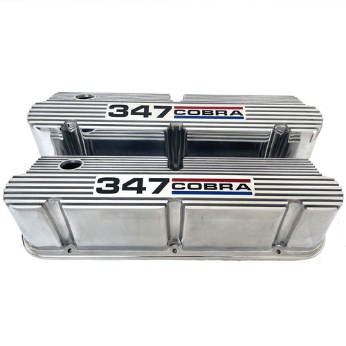 Small Block Ford 347 Cobra Valve Covers, Tall Pentroof, Tri-Color- Polished - Picture 2 of 7