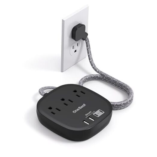 Flat Plug Power Strip, 5ft Flat Extension Cord - 3 Outlets 4 USB 5 FT Black