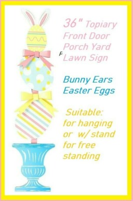 36'' Easter Bunny Ears & Eggs Topiary  Front Door Decor - Porch Yard Lawn Sign