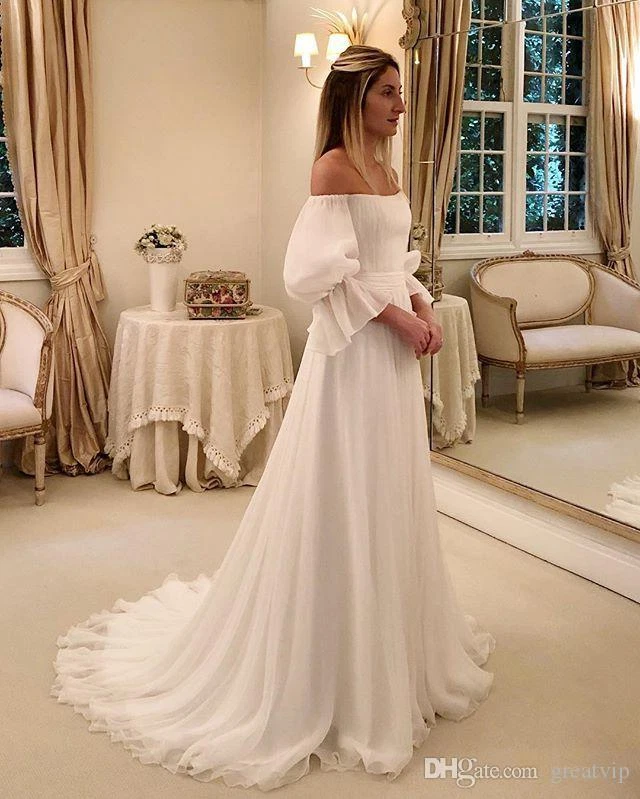 Elegant Chiffon Wedding Dresses Off the Shoulder Bridal Gowns Beach Plus Size - Image 2 of 4