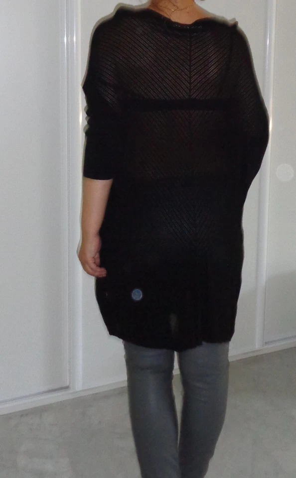Top loose long tunique maille fine noir ajouré manches chauve souris ZARA M - Photo 3/4
