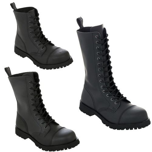 Boots & Braces Black Matt Rangers 8 10 14 Hole Hole Punk Skinhead Biker Boots - Picture 1 of 42