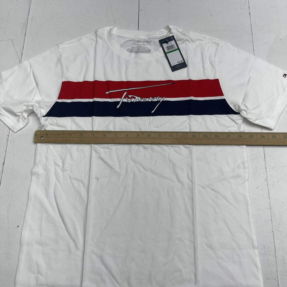 ポーランドT Tommy Hilfiger White Graphic Short Sleeve T Shirt Youth Boys Size