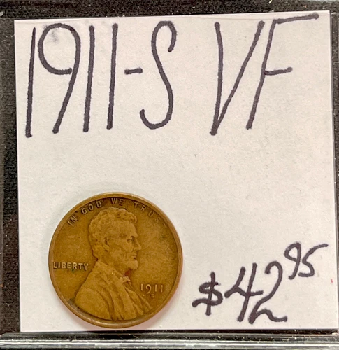 1911 S Lincoln Cent Wheat Penny (VF) Very Fine Condition ENN Coin & Cards
