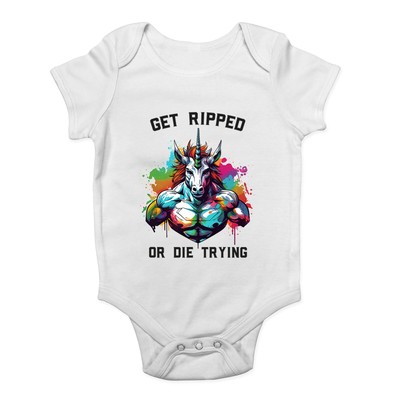 Unicorn Bodybuilder Baby Grow Vest Get Ripped or Die Trying Bodysuit Boys Girls