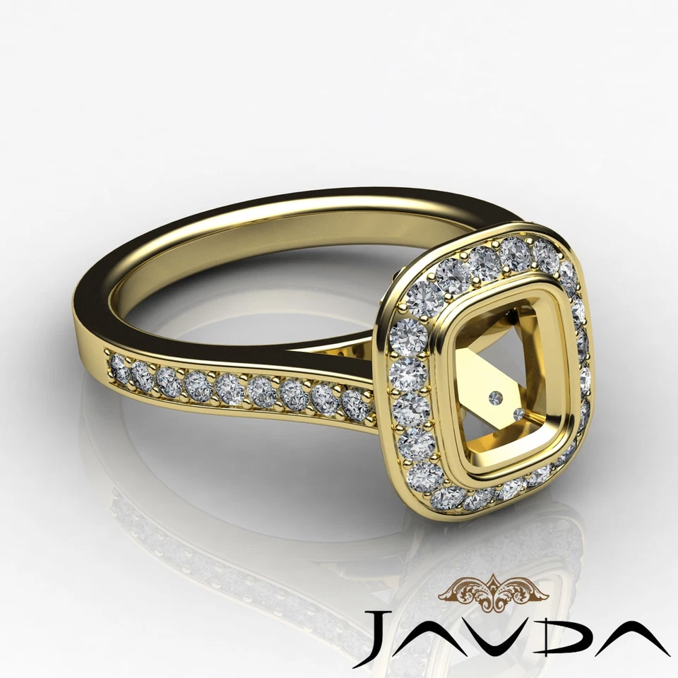 Cushion Semi Mount Diamond Engagement Halo Bezel Set Ring 14k Yellow Gold 0.5Ct - Image 3 of 4