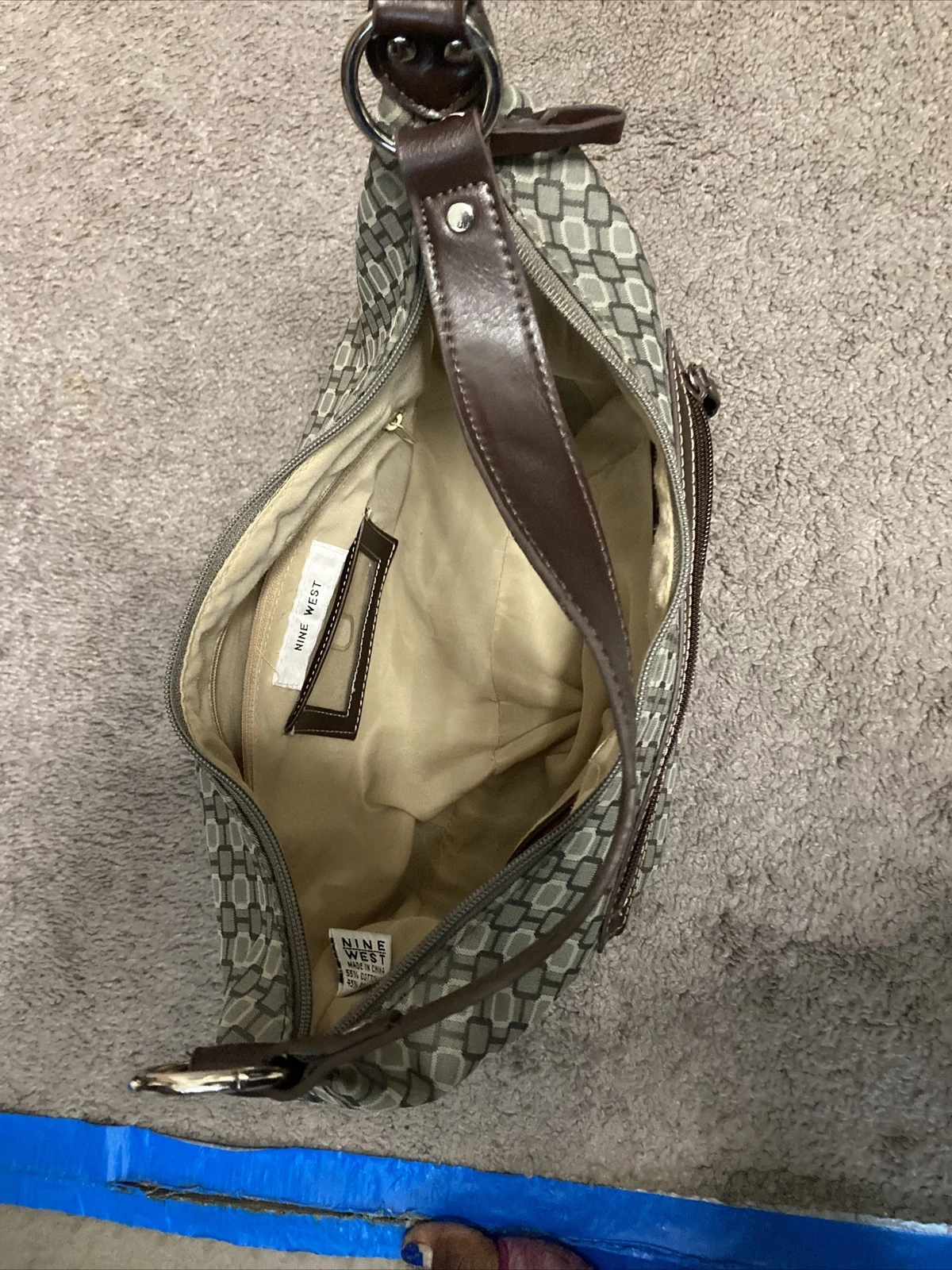 NINE WEST Nine borsa a mano West grigia e br doppia cerniera borsa 15X9 con tracolla