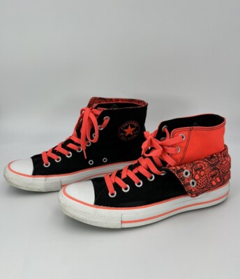 Rare Double Lined Chuck Taylor Hi Top Coral Black Skull Converse
