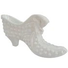 Fenton White Milk Glass Cat Hobnail Vintage Glass Boot Shoe Figurine
