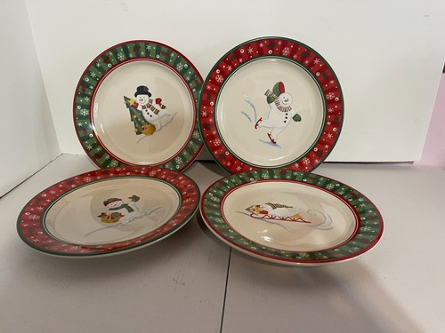 Longaberger Pottery HOLIDAY SNACK PLATE Christmas Set Of 4 - Picture 3 of 9