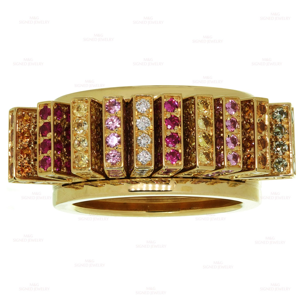 CARTIER Multicolor Diamond Sapphire Fan 18k Rose Gold Ring 53