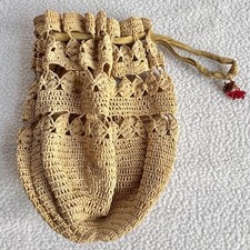 Antique Woman's Hand Crocheted Ecru Reticule Bag Purse Unlined