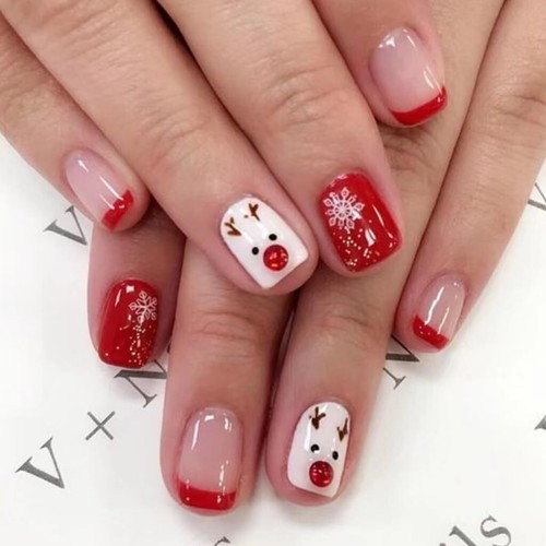 6 Packs 144 Pcs Christmas Press on Nails Square Red Press on Nails Short Medi... - Imagen 2 de 7