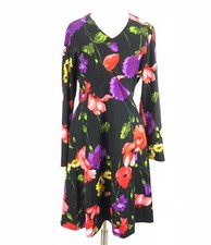 VTG Peck & Peck Fifth Avenue Dress New York Black Bold Floral LS Zipper Back
