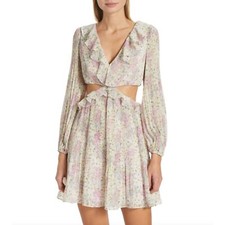 NWT ASTR the Label Marcy Floral Lilac Pleated Cutout Mini Dress 