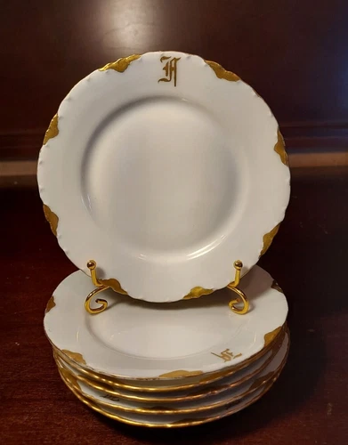 6 ROSENTHAL VERSAILLES BREAD PLATES, WHITE, GOLD TRIM SCALLOPED EDGE, 1891-1906