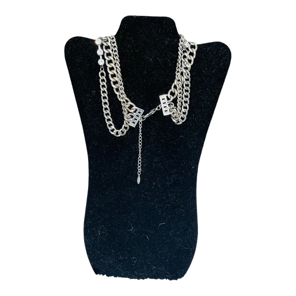 Collar de piedras preciosas de cristal y cadena de plata multicapa broche de langosta 21,5" de largo Foto 3 de 4