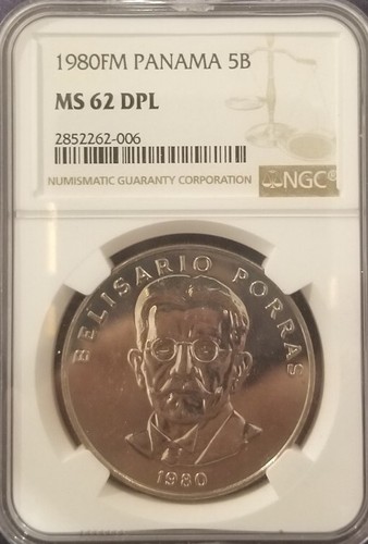 Panama 1980 5 Balboa Rare Specimen NGC SP62, 1,000 mintage, Rare Date