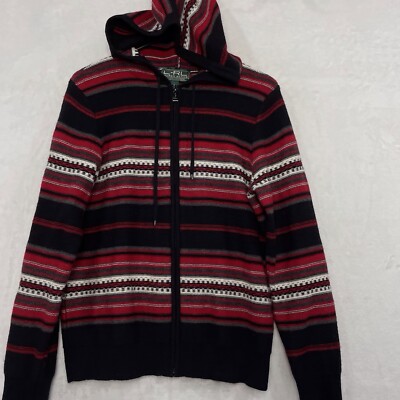Ralph Lauren Sweater Hoodie Cardigan Zip Women L Striped Angora