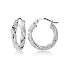 Sterling Silver 3mm Textured Twist Round Hoop Earrings, 15mm