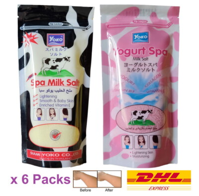 6 x YOKO Spa Milk Salt Scrub Plus AHA Enriched Vitamin E Collagen Whitening 300g