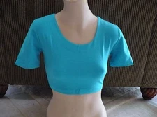 Turquoise sz SM  short  1/2 sleeve NEW crop top belly dance women cotton lycra
