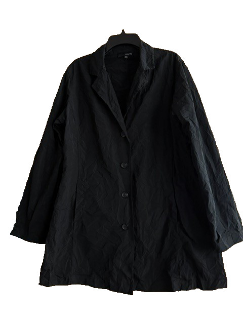 Sun Kim Crinkle Black Boyfriend Jacket Blazer Women's XS Solid Lightweight