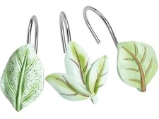 Green Plant Leaf Decorative Shower Curtain Hooks Stainless Steel Rings 12 PCS