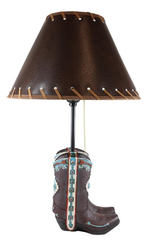 Western Aztec Tribal Patterns Cowgirl Cowboy Boots Table Lamp With Laced Shade - Bild 4 von 9