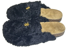 Tory Burch Womens Size 9.5 Tory Charm Mammoth Mules Perfect Black Slip On Cork