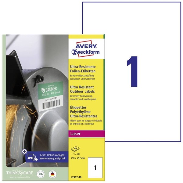 40Er Multipack Avery-Zweckform L7917-40 Folien-Etiketten 210 X 297 Mm-image