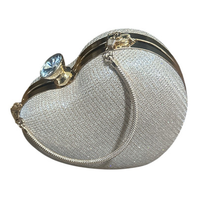 Rose gold Heart Clutch Crystal Accents Chain Strap Zip Closure Gold Hardware