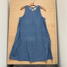 Gap 1969 Womens Blue Chambray Denim Sleeveless Shift Dress with Pockets Size M
