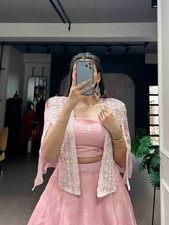 Designer Party Wear Lehenga Choli with Koti Allnen Crush Embroidery Set