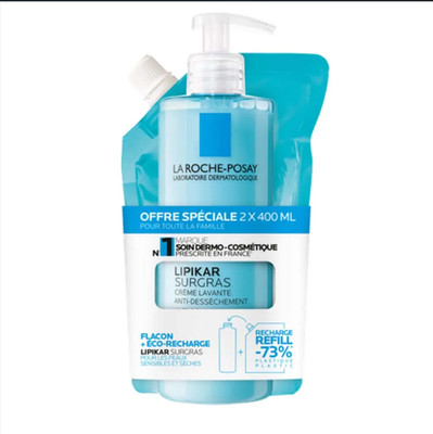 La Roche Posay Lipikar Surgras Cleansing Cream 2x400ml Dry Skin Body Wash NEW