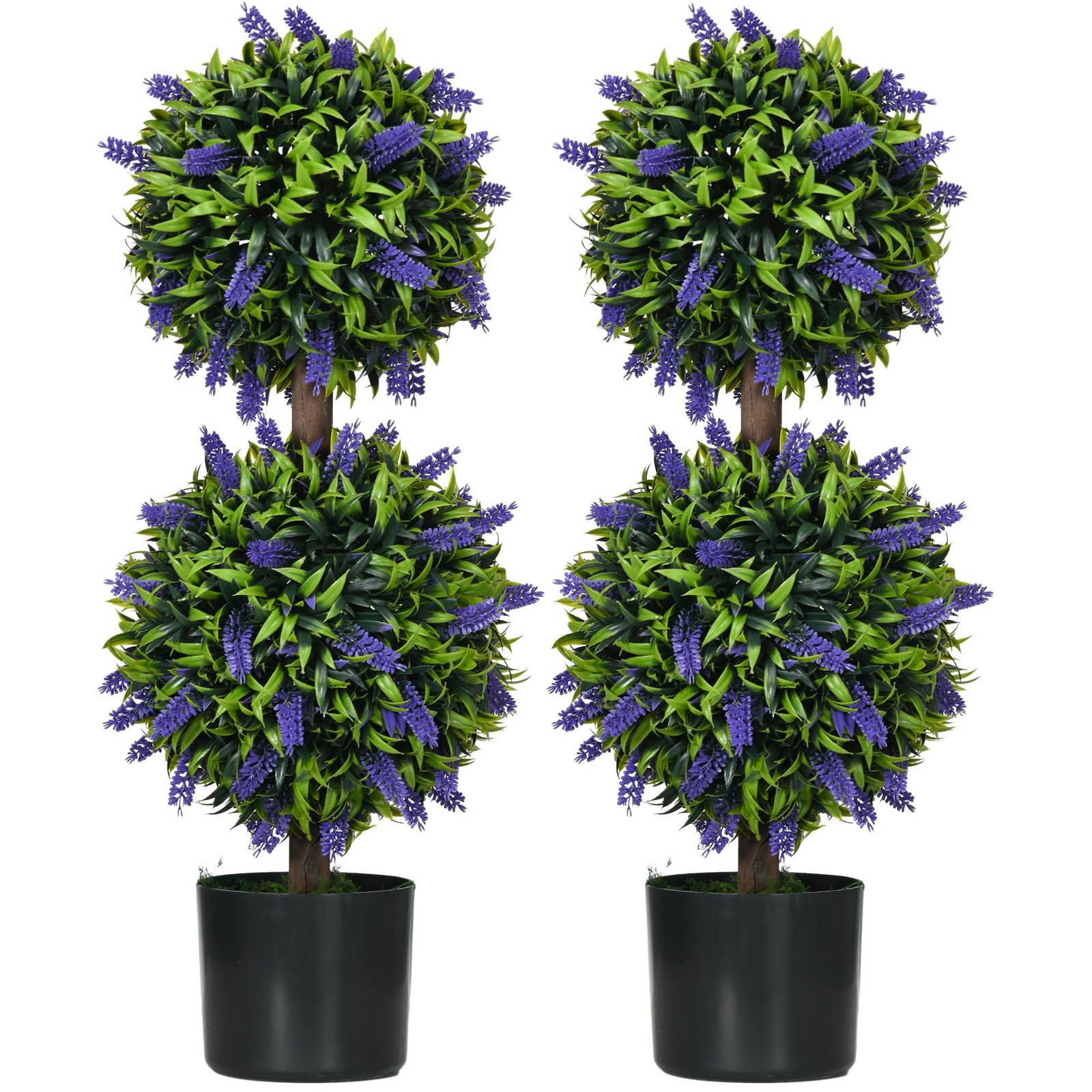 Homcom Lavender Set Of 2 Potted Artificial Plants With Flowers - 25Cm X 25Cm X 70Cm - Image 2