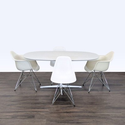 Eames Eolo Modern White Dining Set with Oval Table & 4 Chairs