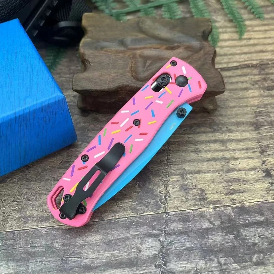 Cuchillo EDC diseño donut pinza de bloqueo de eje para aventuras al aire libre hoja azul Foto 4 de 4