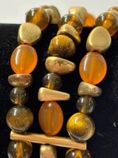 Stretch Bracelet Multi Strand Earth Tones Beads Stones Boho Hippie 70s