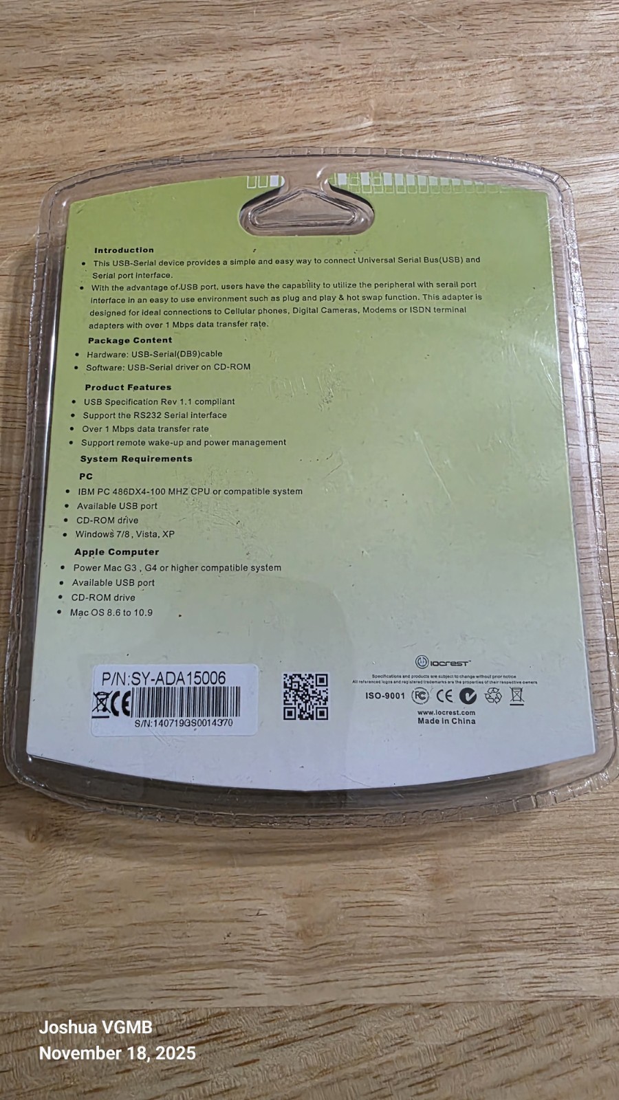 IOCREST USB 1.1 to Serial DB9 Port RS232 Convertor Cable - SY-ADA15006 (Sealed)