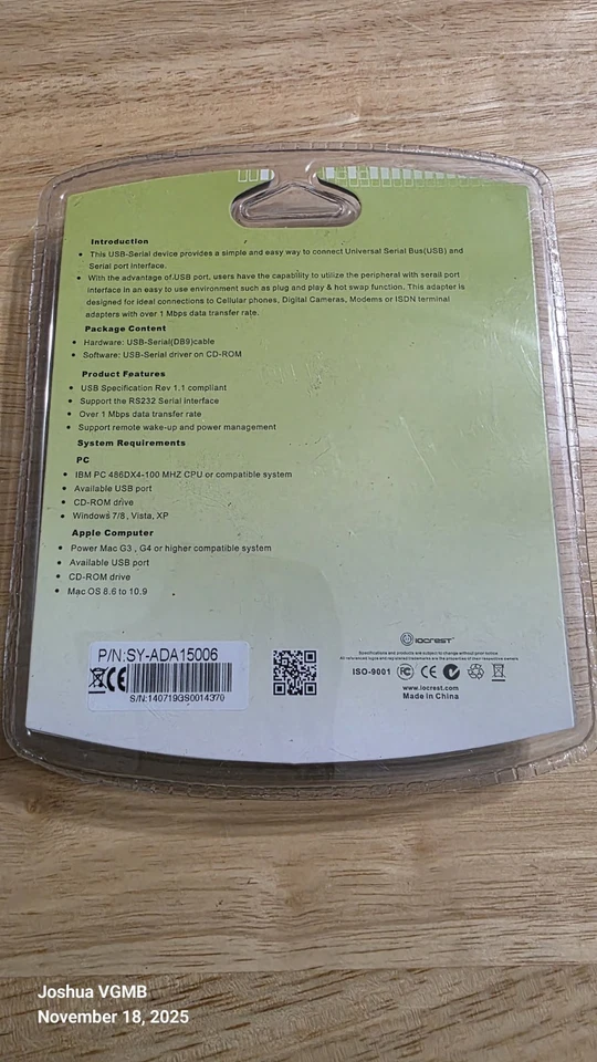 IOCREST USB 1.1 to Serial DB9 Port RS232 Convertor Cable - SY-ADA15006 (Sealed) - Image 2 of 2