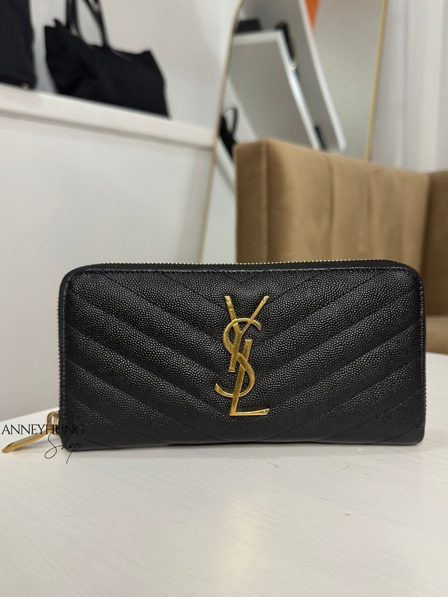 Auth YSL CASSANDRE MATELASSÉ ZIP AROUND WALLET IN GRAIN DE POUDRE