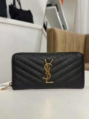 Auth YSL CASSANDRE MATELASSÉ ZIP AROUND WALLET IN GRAIN DE POUDRE