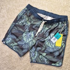 FAIR HARBOR Mens Anchor Swim Trunks Mens 2XL Green Floral Palm Lined Surf New