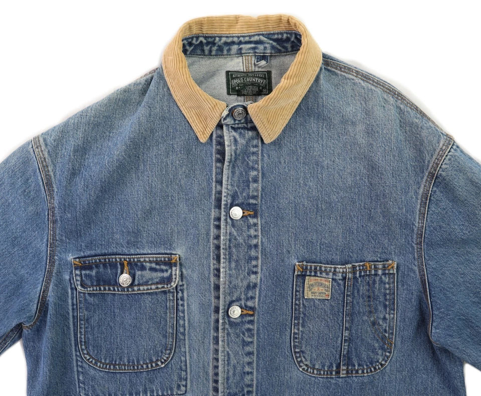 VTG POLO RALPH LAUREN COUNTRY USA Men's Medium Denim Chore Barn Coat Jacket - Image 3 of 4