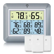 Weather Station Wireless Indoor Outdoor Thermometer with 3 Sensors, Remote Te...