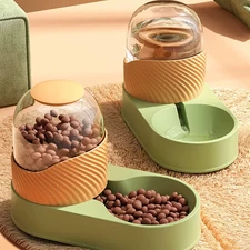 2-In-1 Automatic Cat Feeder & Water Dispenser, Anti-Slip Slow-Fall Food Bowl, Du